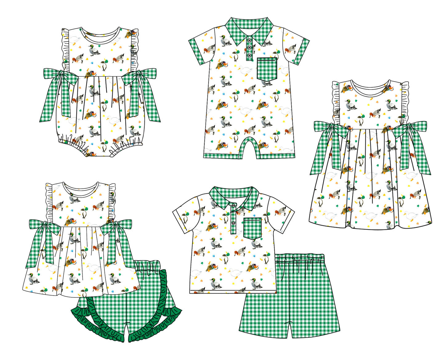 11.21(Custom Design Preorder MOQ 5 Each Design) Duck Print Kids Summer Matching Clothes Sibling Wear