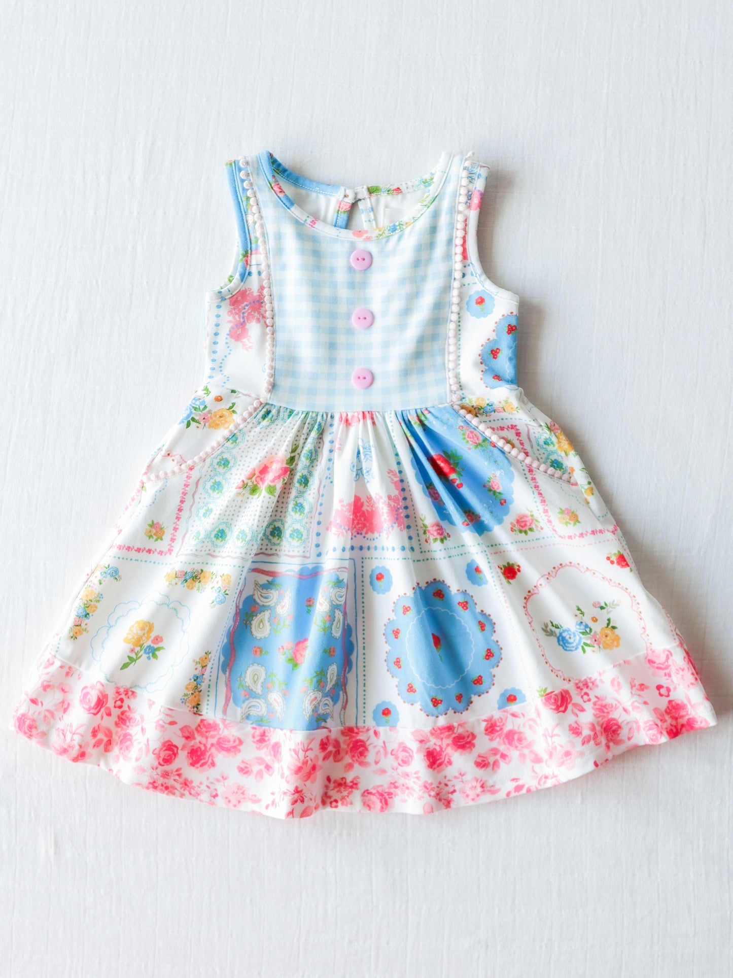 (Custom Design Preorder MOQ 5) NO.4 Flowers Print Girls Knee Length Summer Dress