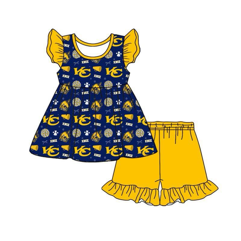 (Custom Design Preorder MOQ 5) Team's KC Tunic Top Yellow Shorts Girls Summer Clothes Set