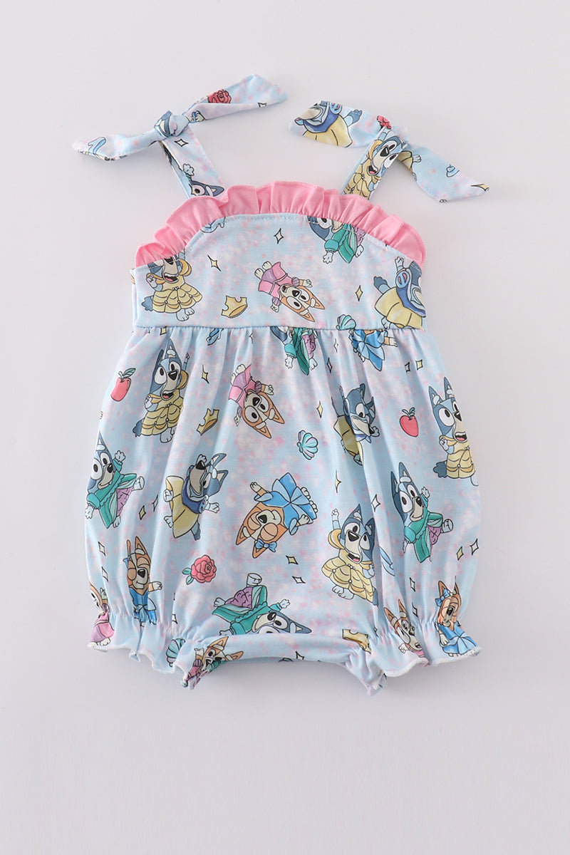 (Custom Design Preorder MOQ 5) Cartoon Dog Print Baby Girls Summer Romper