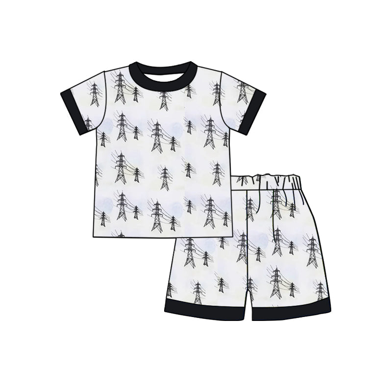 (Custom Design Preorder MOQ 5) Power Pylon Print Kids Summer Pajamas Clothes Set
