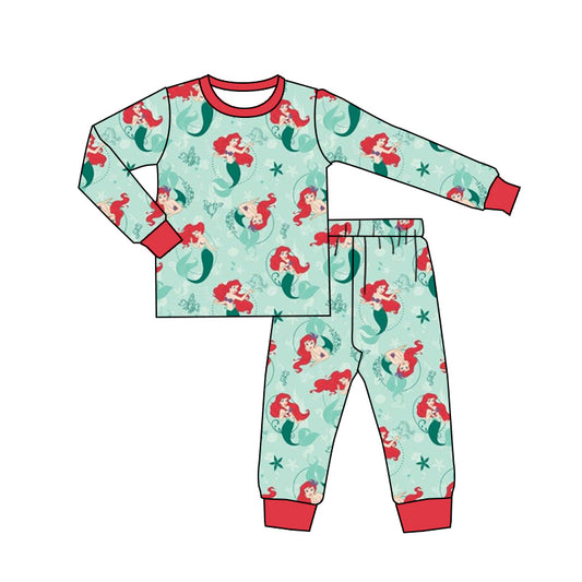 (Custom Design MOQ 5)  Cartoon mermaid princess kids pajamas