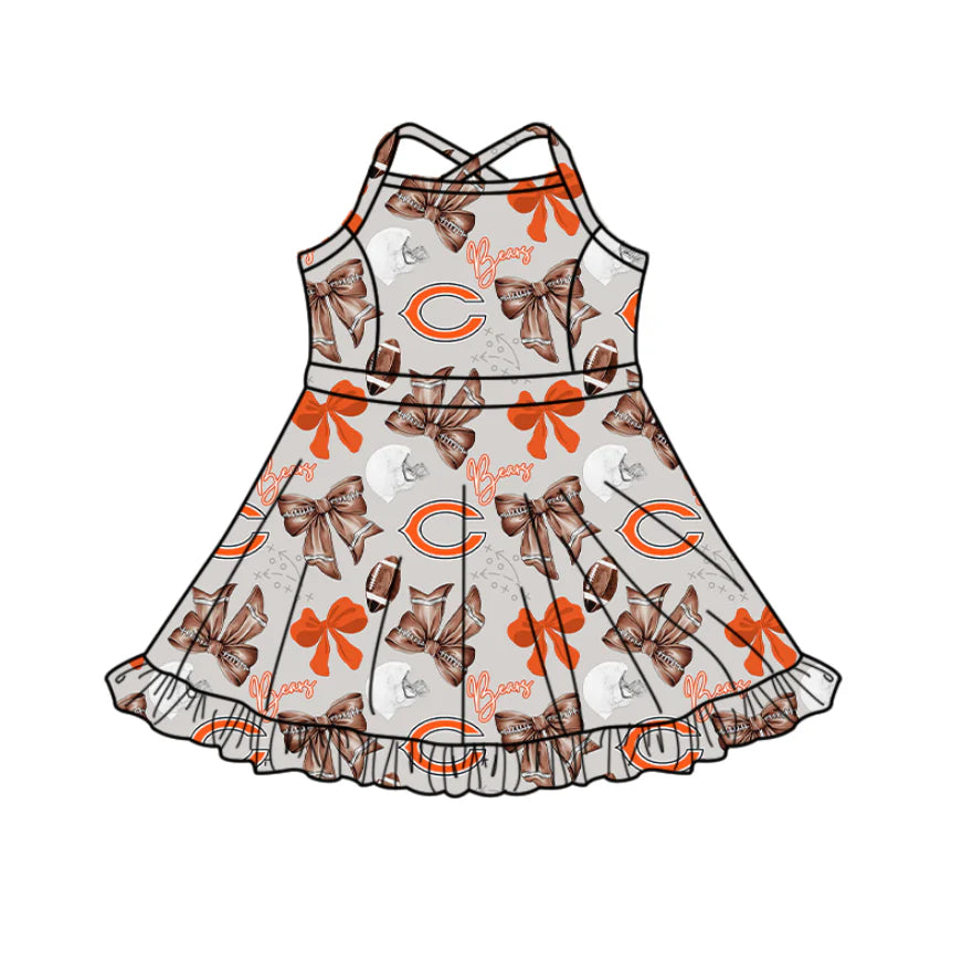 (Custom Design Preorder MOQ 5 Each Item)Team's BEARS Football Bows Print Girls Matching Clothes