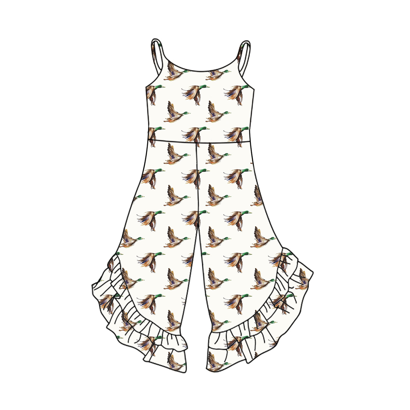2.22(Custom Design Preorder MOQ 5) Duck White Print Girls Summer Jumpsuits