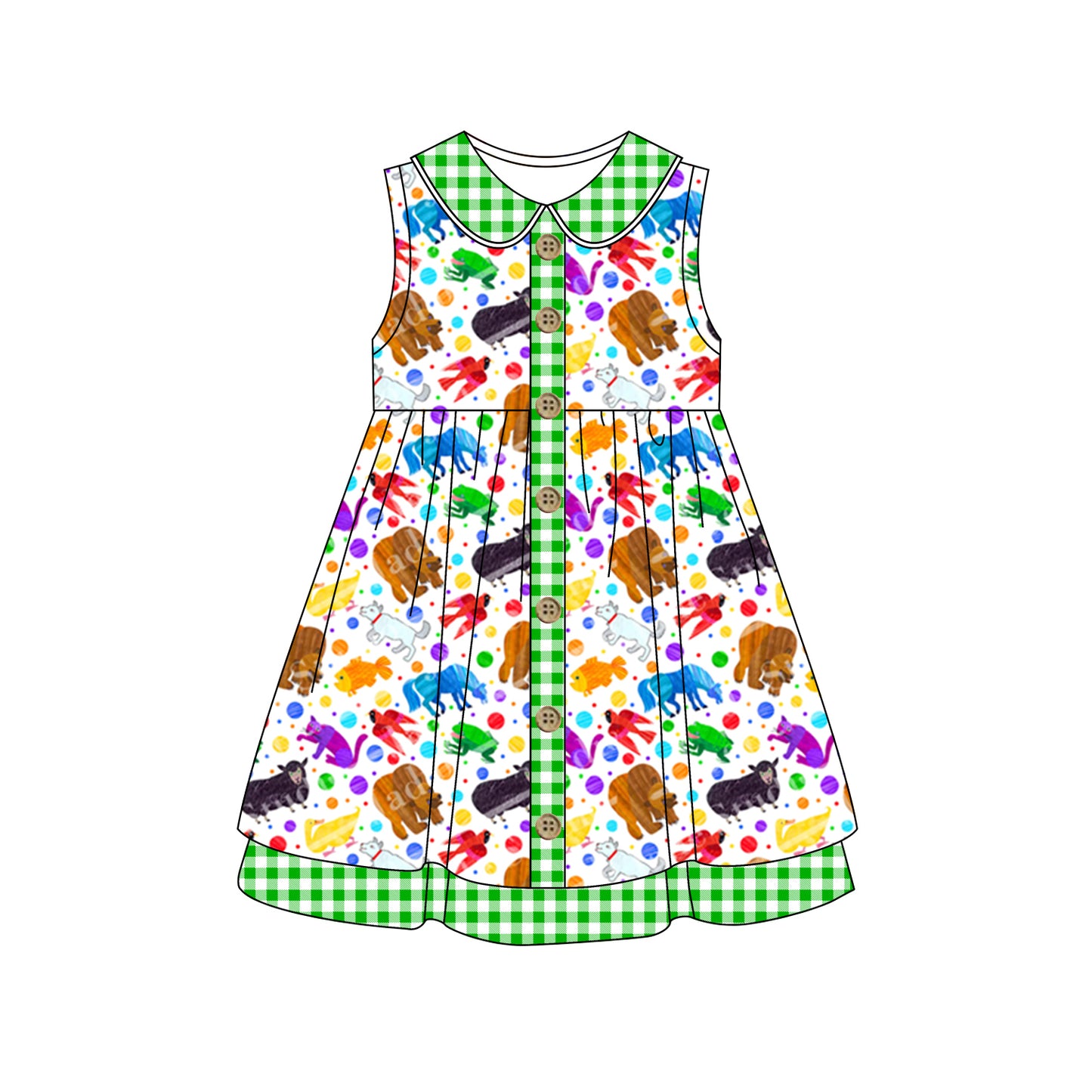 (Custom Design Preorder MOQ 5)What Can You See Colorful Animals Print Girls Knee Length Summer Dress