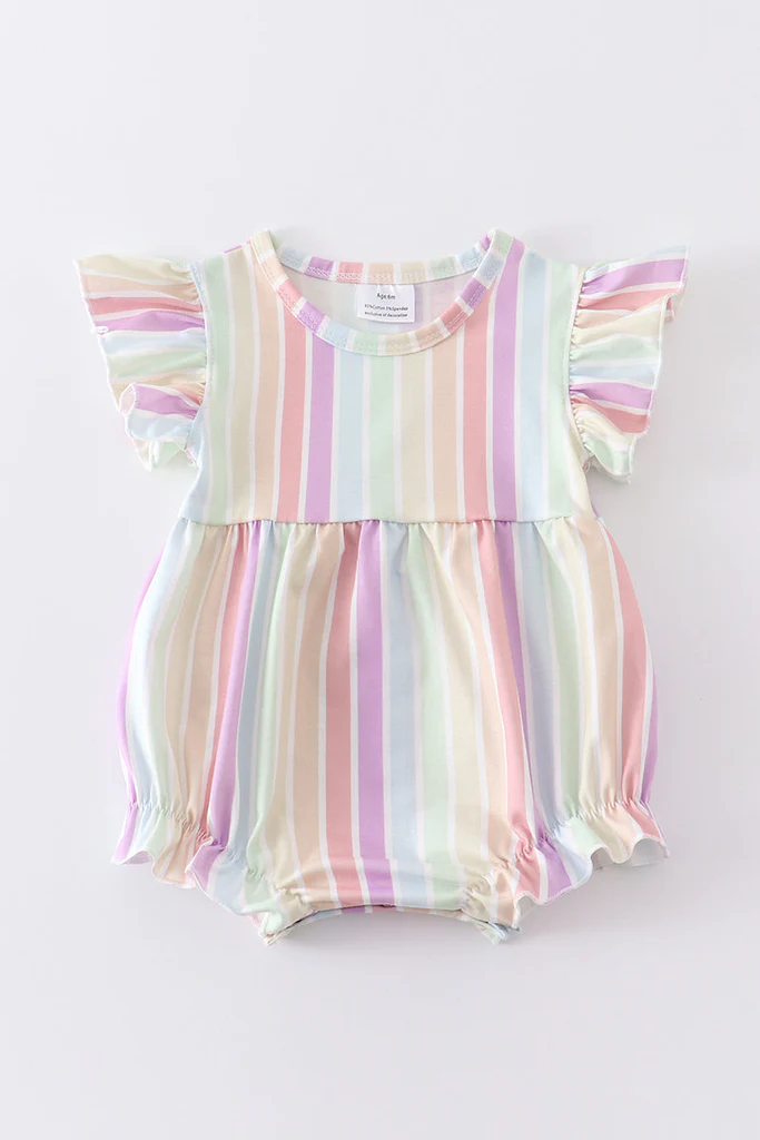 (Custom Design Preorder MOQ 5) Colorful Stripes Print Baby Girls Summer Romper