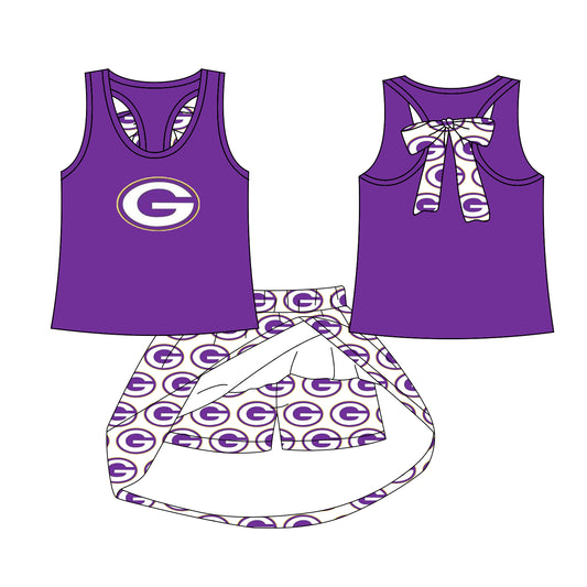 (Custom Design Preorder MOQ 5) Team's Gurdon Top Skirts Shorts Girls Summer Clothes Sets