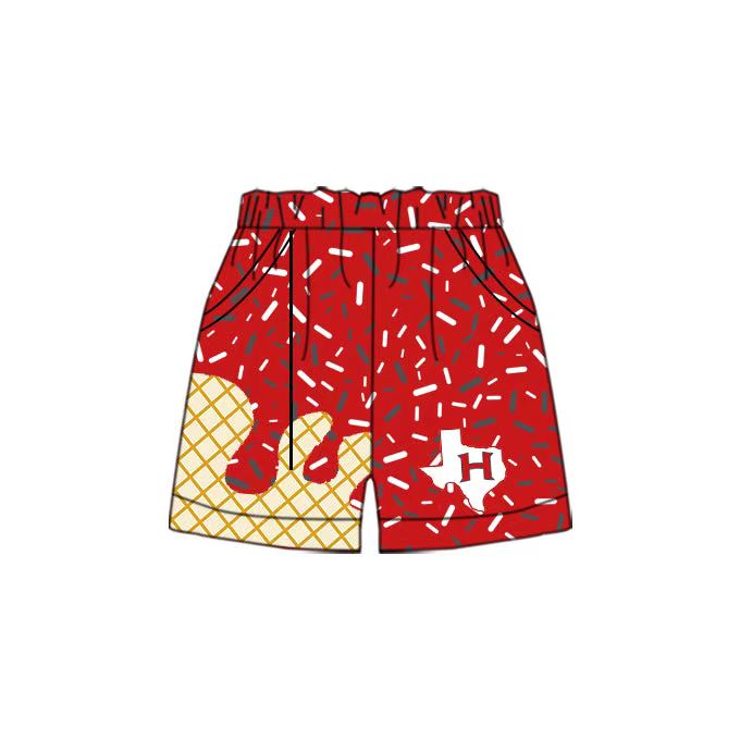 (Custom Design Preorder MOQ 5 Each Item) Team's H Red Sprinkles Print Summer Bottom Shorts Mom and Me Matching Clothes