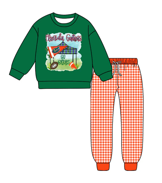 (Custom Design Preorder MOQ 5) Team's Florida Top Plaid Pants Boys Fall Clothes Set