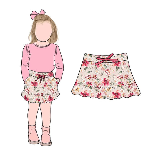 (Custom Design Preorder MOQ 5) Pink Top Flowers Shorts Skirts Girls Clothes Set