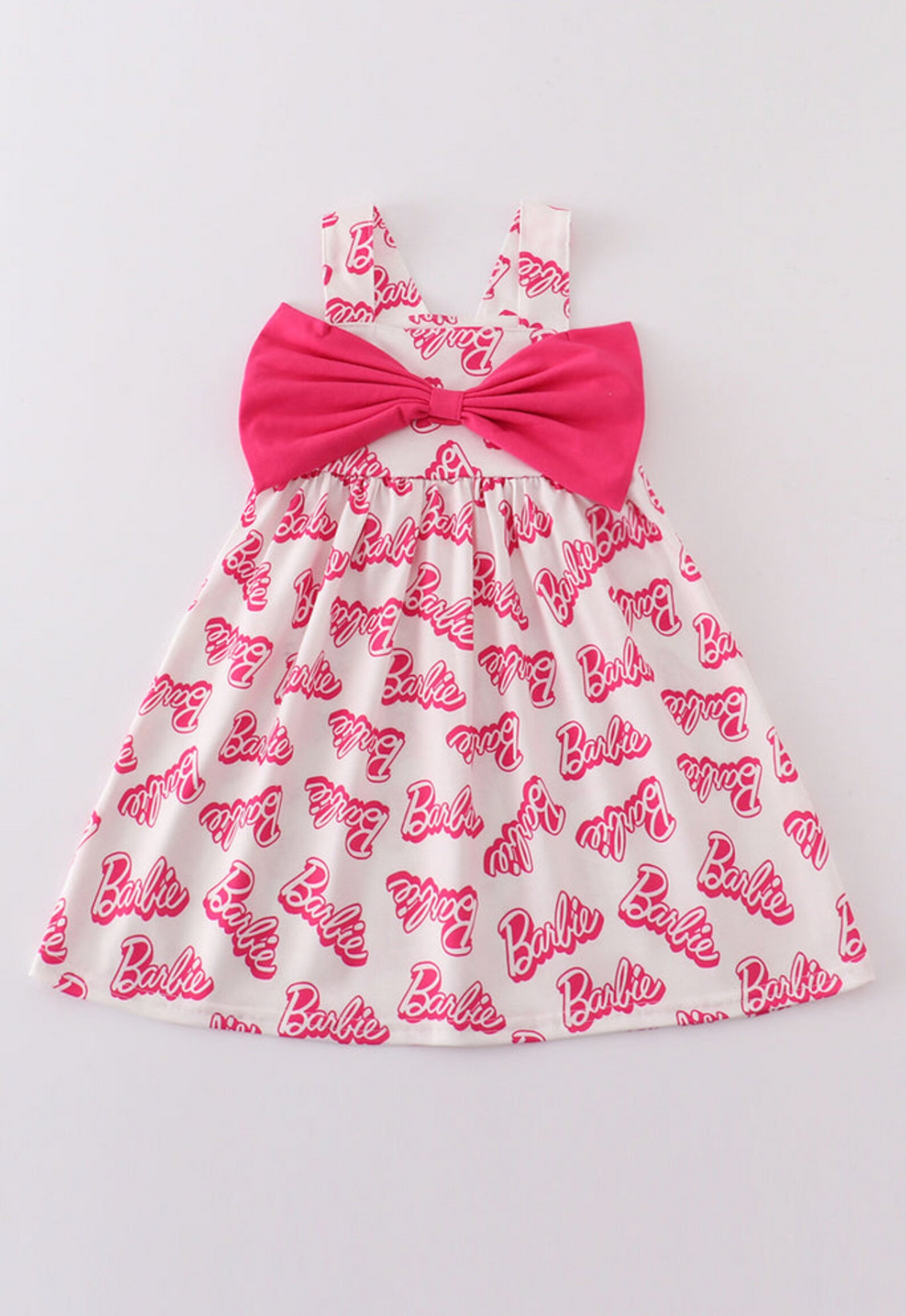 (Custom Design Preorder MOQ 5) Pink BA Print Girls Bow Knee Length Summer Dress