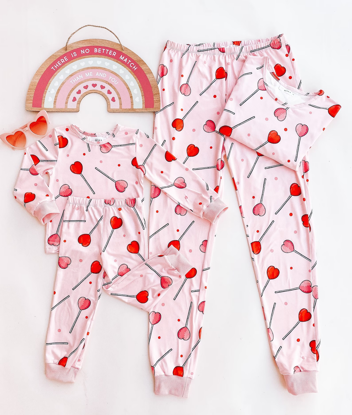 (Custom Design Preorder MOQ 5) Heart Lollipop Print Kids Pajamas Clothes Set