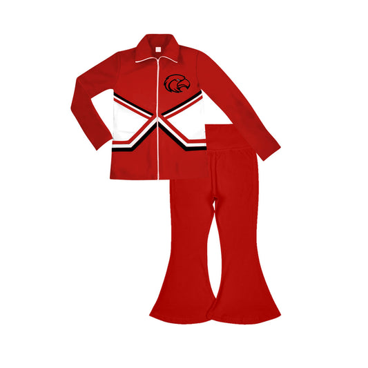 (Custom Design Preorder MOQ 5) Team's Eagle Red Zipper Top Bell Pants Girls Fall Clothes Sets
