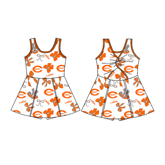 (Custom Design Preorder MOQ 5) Team's Celina Bows Print Backless Top Shorts Skirts Girls Summer Yoga Dress