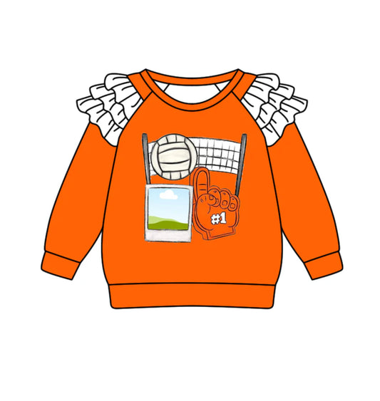 (Custom Design Preorder MOQ 5 Each Item) Team's Orange Print Long Sleeve Tee Shirts Top Mom and Me Matching Clothes