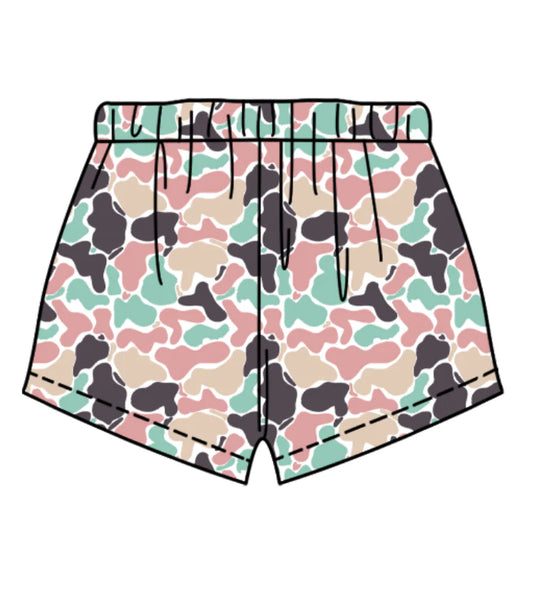 (Custom Design Preorder MOQ 5 Each Item) Green Pink Camo Print Summer Bottom Shorts Mom and Me Matching Clothes
