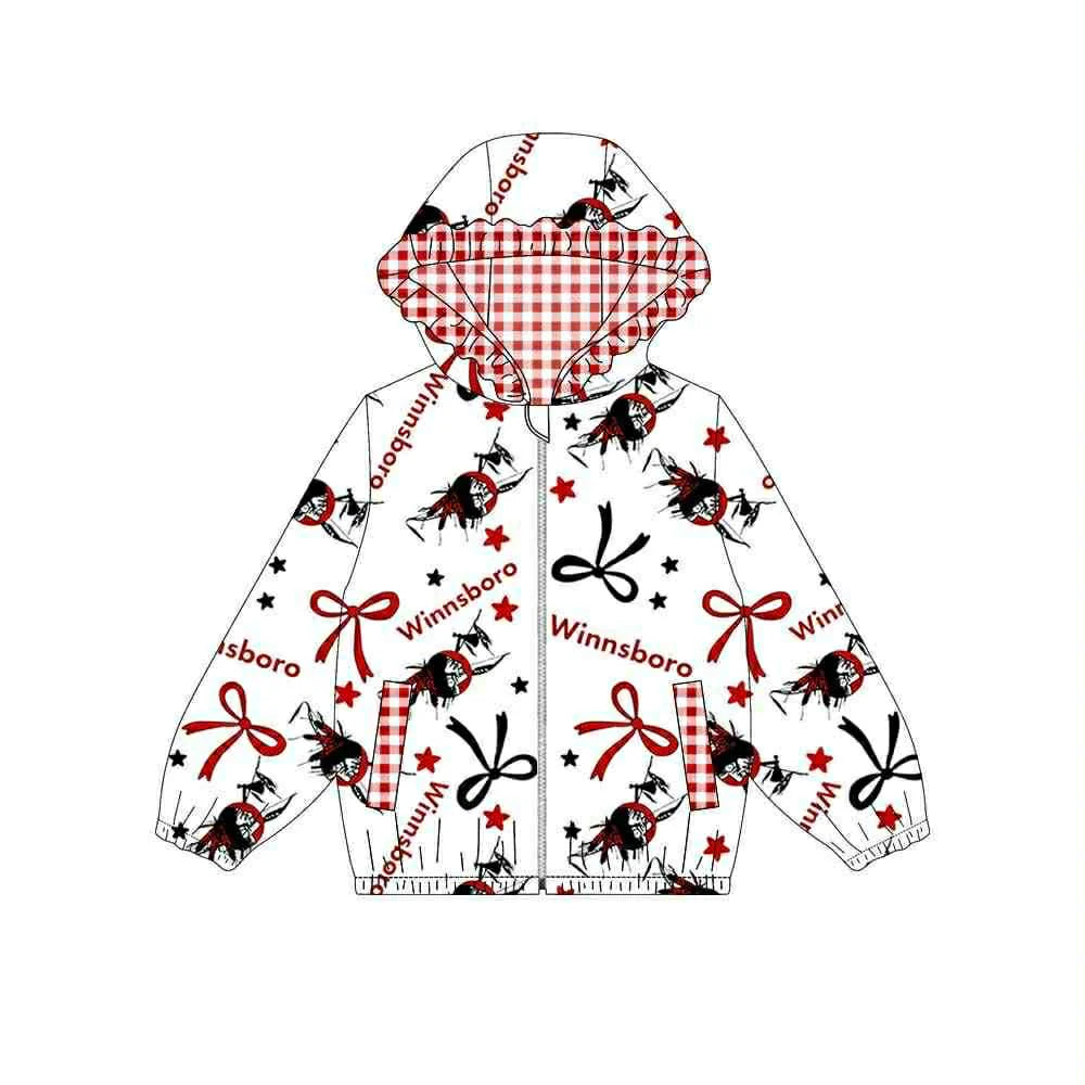 (Custom Design Preorder MOQ 5) Team's WINNSBORO Bows Print Pockets Girls Long Sleeve Zipper Jackets Top