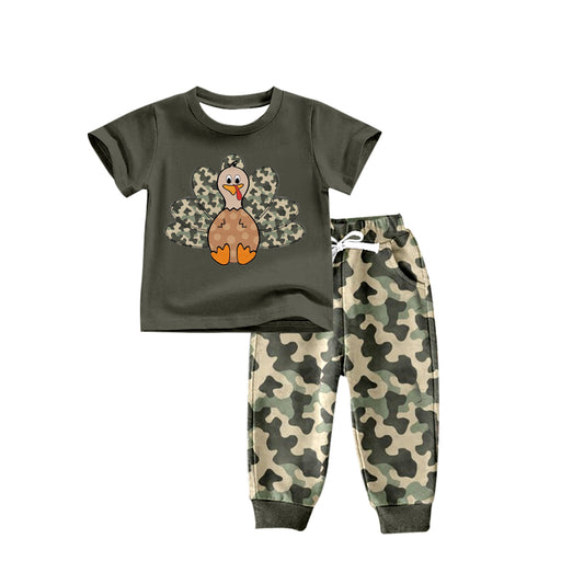 (Custom Design Preorder MOQ 5) Turkey Top Camo Pants Boys Thanksgiving Clothes Set