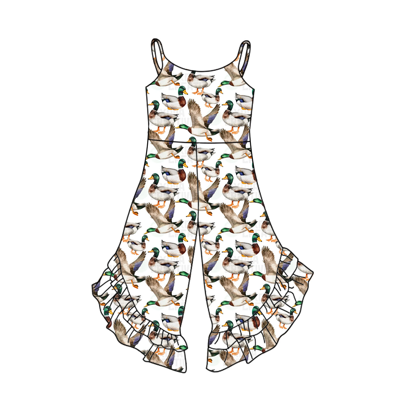2.22(Custom Design Preorder MOQ 5) Duck Hunting Print Girls Summer Jumpsuits