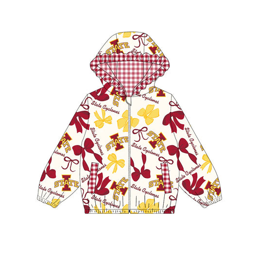 (Custom Design Preorder MOQ 5) Team's State Bows Print Pockets Girls Long Sleeve Zipper Jackets Top