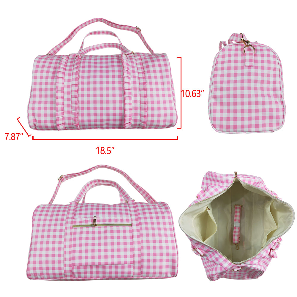 Pink Plaid Print Ruffle Girls Go to School Bags Overnight Bag Backpack Lunch Boxes