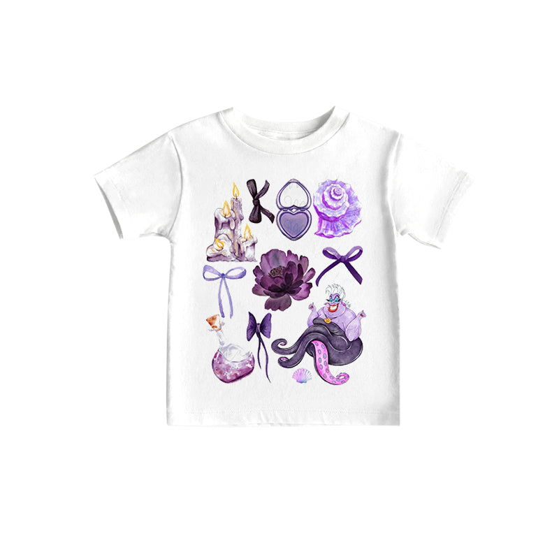 (Custom Design Preorder MOQ 5)NO.17 Purple Shell Bows Print Girls Summer Tee Shirts Top