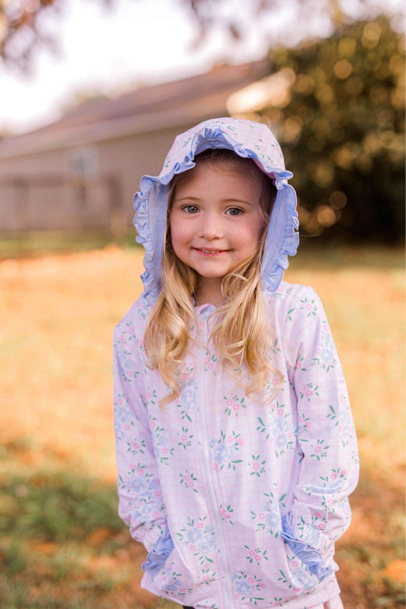 (Custom Design Preorder MOQ 5) Flowers Print Girls Pockets Hoodie Tee Shirts Zipper Jacket Top