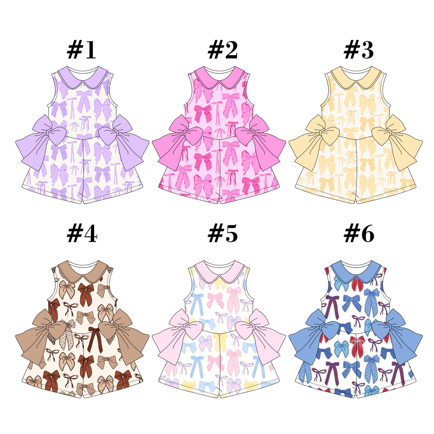 4.1(Custom Design Preorder MOQ 5 Per Item ) 6 Colors Bows Print Girls Summer Jumpsuits Sisters Wear