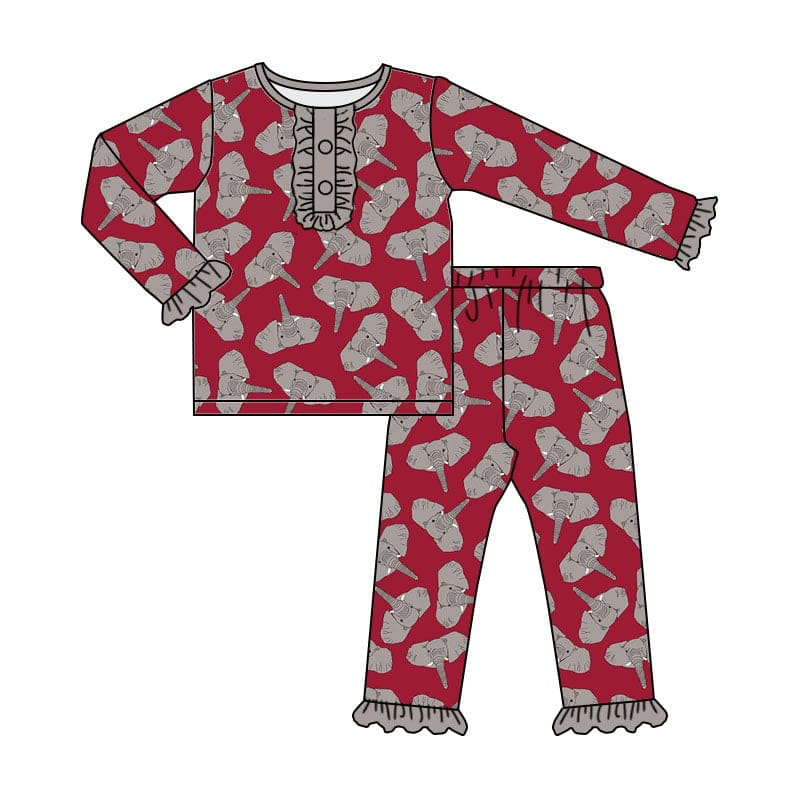 (Custom Design Preorder MOQ 20) Team's Alabama Print Girls Pajamas Bamboo Clothes Set