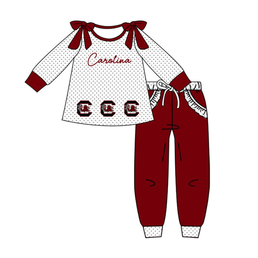 (Custom Design Preorder MOQ 5) Team's Gamecock Print Pockets Pants Girls Fall Clothes Set