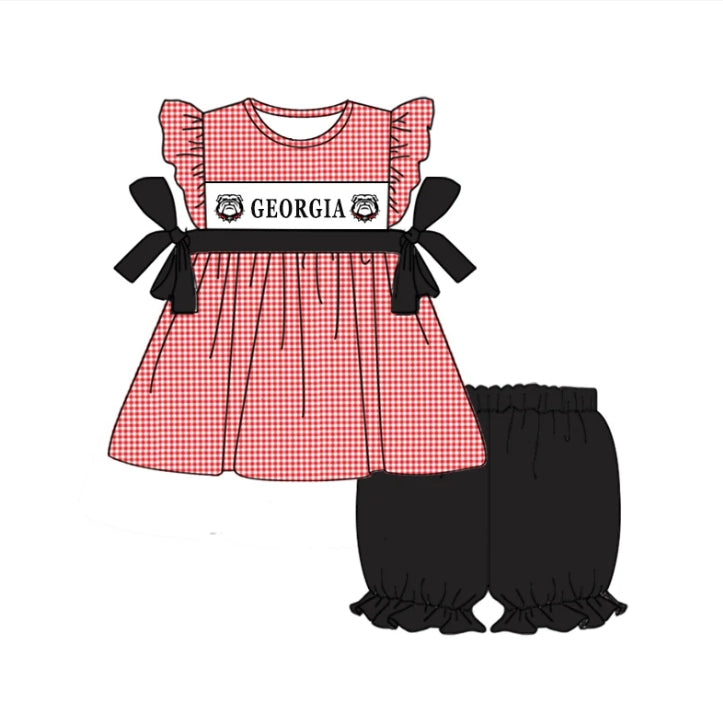 (Custom Design Preorder MOQ 5) Team's Georgia Tunic Top Black Shorts Girls Summer Clothes Set