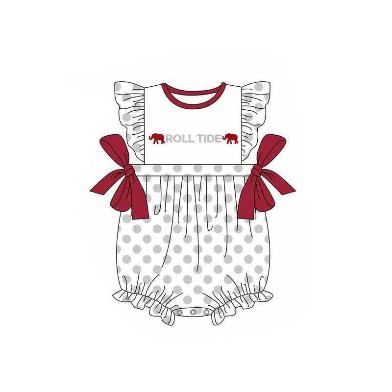(Custom Design Preorder MOQ 5) Team's ROLL TIDE Dots Print Baby Girls Summer Romper