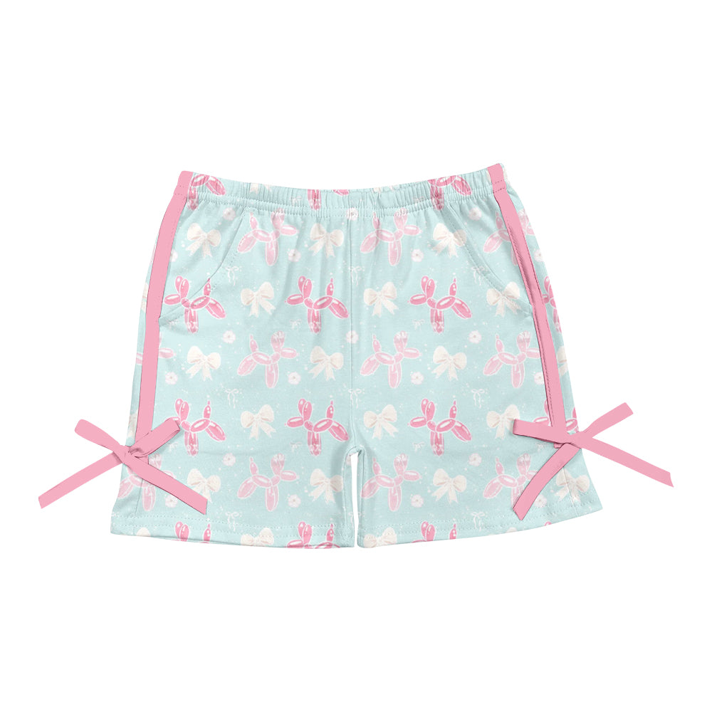 3.29(Custom Design Preorder MOQ 5) Balloon Dog Bows Print Girls Summer Bottom Shorts