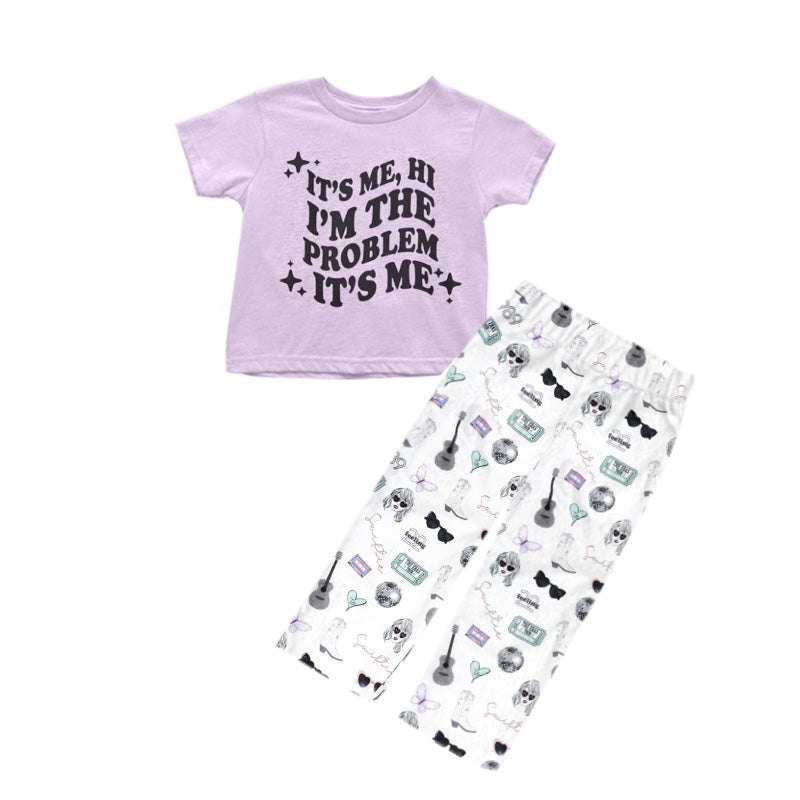 (Custom Design Preorder MOQ 5) Purple Top Singer Design Girls Clothes Set