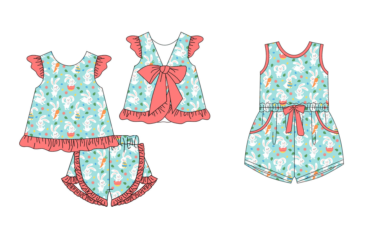 12.23(Custom Design Preorder MOQ 5 Each Design) Bunny Eggs Print Girls Easter Matching Clothes Sisters Wear