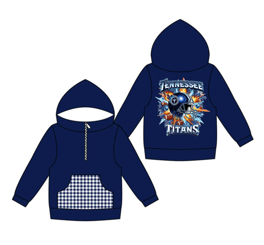 (Custom Design Preorder MOQ 5) Team's TENNESSEE TITANS Print Pocket Kidss Long Sleeve Zipper Hoodie Top