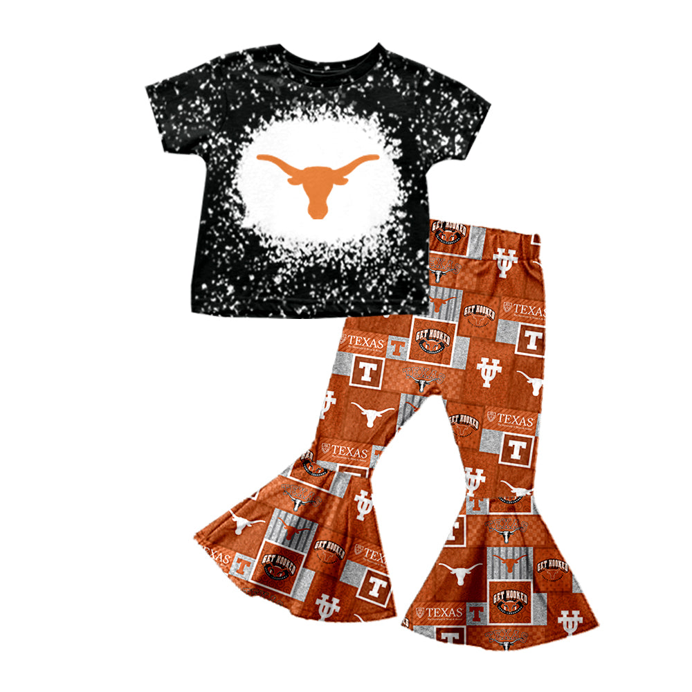 (Custom Design Preorder MOQ 5) Team's Longhorn Print Bell Pants Girls Clothes Set
