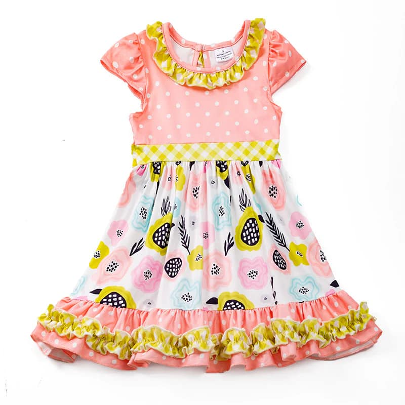 (Custom Design Preorder MOQ 5) Flowers Print Girls Knee Length Summer Dress
