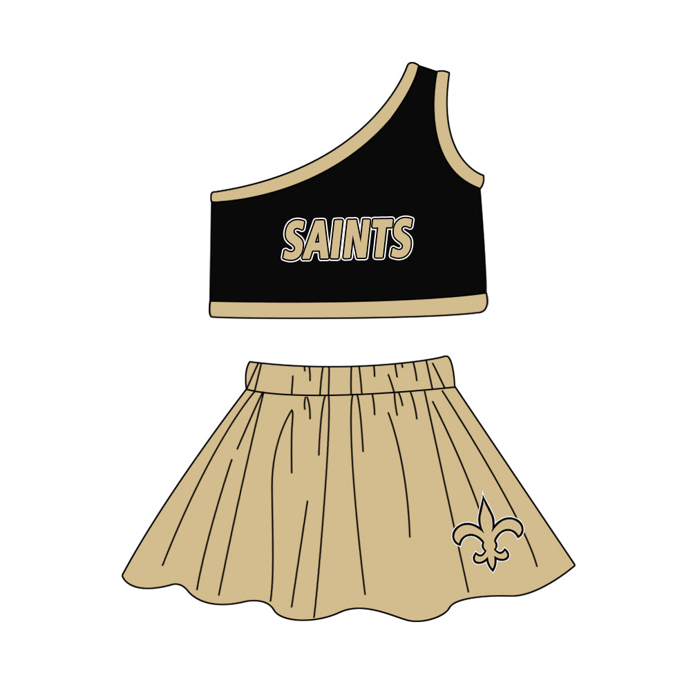 (Custom Design Preorder MOQ 5) Team's SAINTS Print Girls Skirts Clothes Set