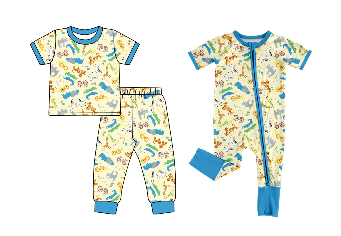 12.1(Custom Design Preorder MOQ 5 Each Design) Animals Print Kids Pajamas Matching Clothes Brothers Wear