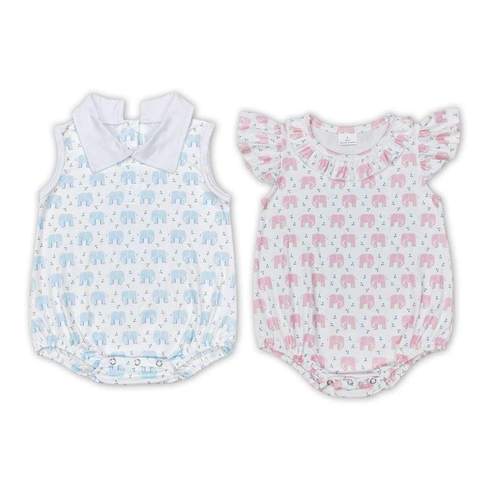 Elephant Print Sibling Summer Romper