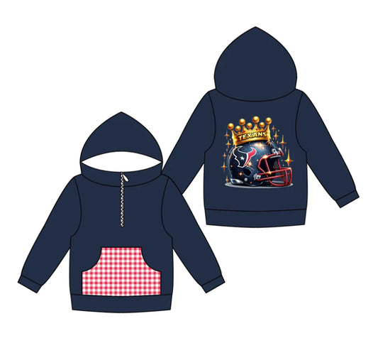 (Custom Design Preorder MOQ 5) Team's TEXANS Print Pocket Kidss Long Sleeve Zipper Hoodie Top
