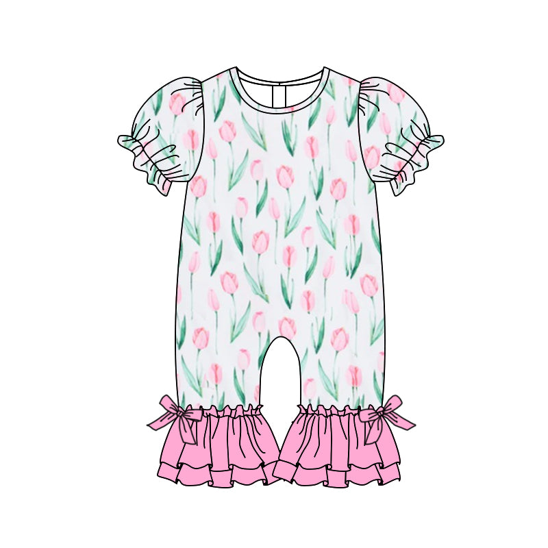 (Custom Design Preorder MOQ 5) Flowers Print Baby Girls Summer Romper