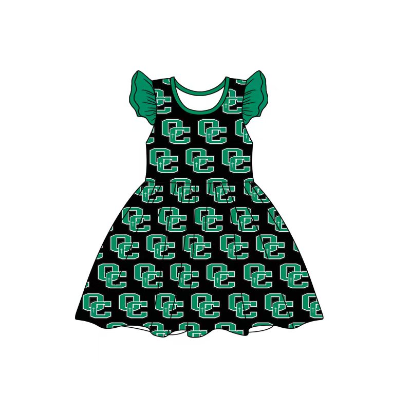 (Custom Design Preorder MOQ 5) Team's OC Green Print Girls Summer Knee Length Dress