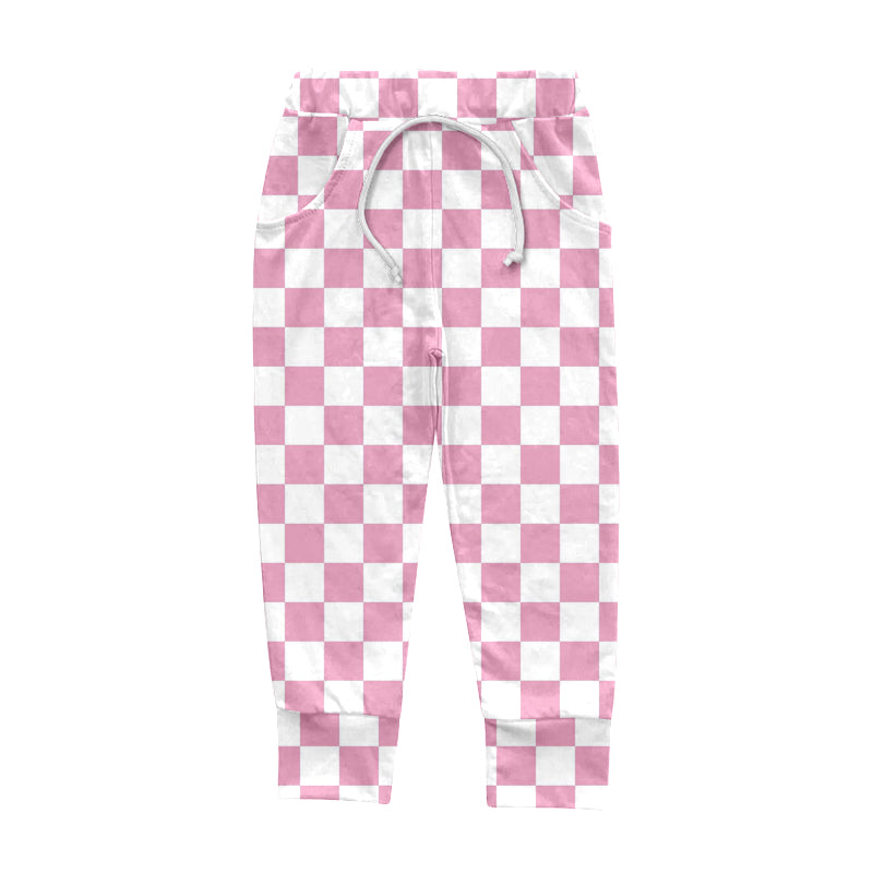 (Custom Design Preorder MOQ 5) Pink Plaid Print Girls Pants
