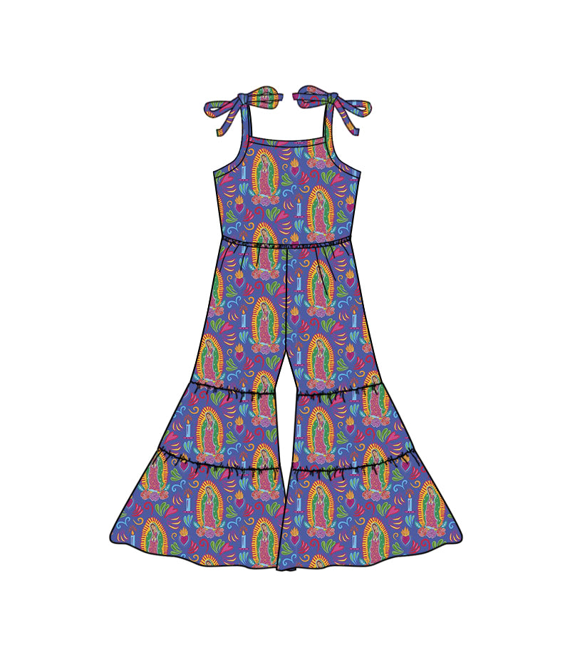 (Custom Design Preorder MOQ 5) Virgin Mary Purple Print Girls Jumpsuit