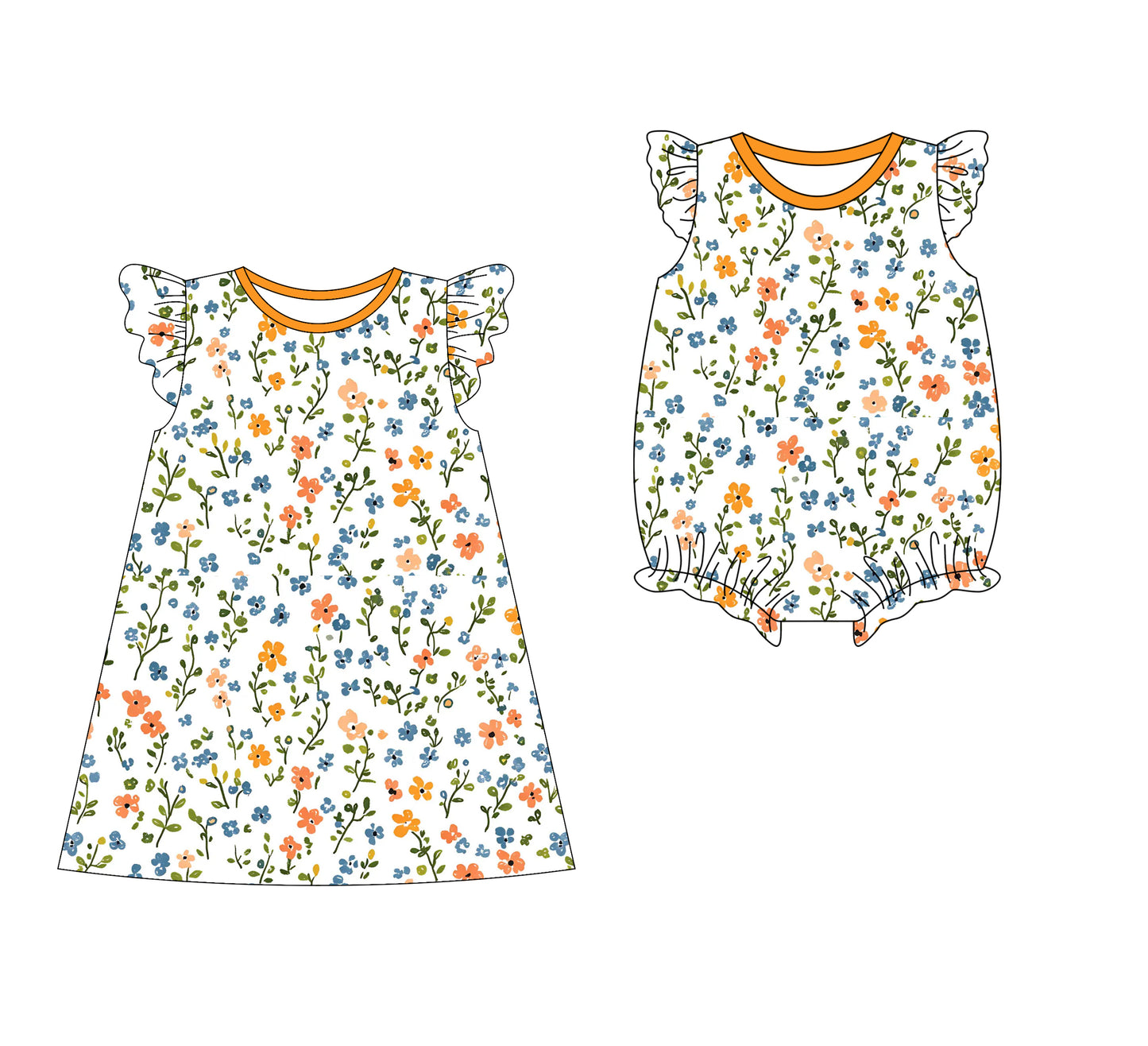 3.10(Custom Design Preorder MOQ 5 Each Design) Small Flowers Print Girls Summer Matching Clothes Sisters Wear