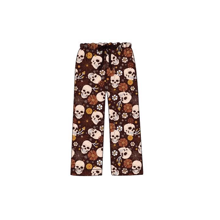(Custom Design Preorder MOQ 5) Adult Skull Flowers Print Woman Halloween Pajamas Pants