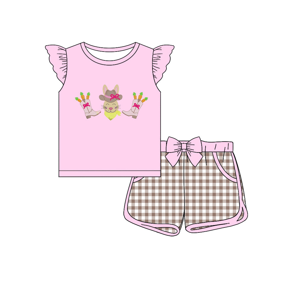 (Custom Design Preorder MOQ 5) Bunny Boots Print Girls Western Easter Clothes Set