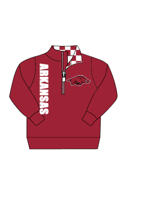 (Custom Design Preorder MOQ 5) Team's ARKANSAS Wine Print Kids Long Sleeve Zipper Pullover Top